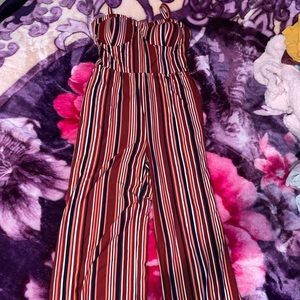 fall color striped jump suit with built in bra cups❤️